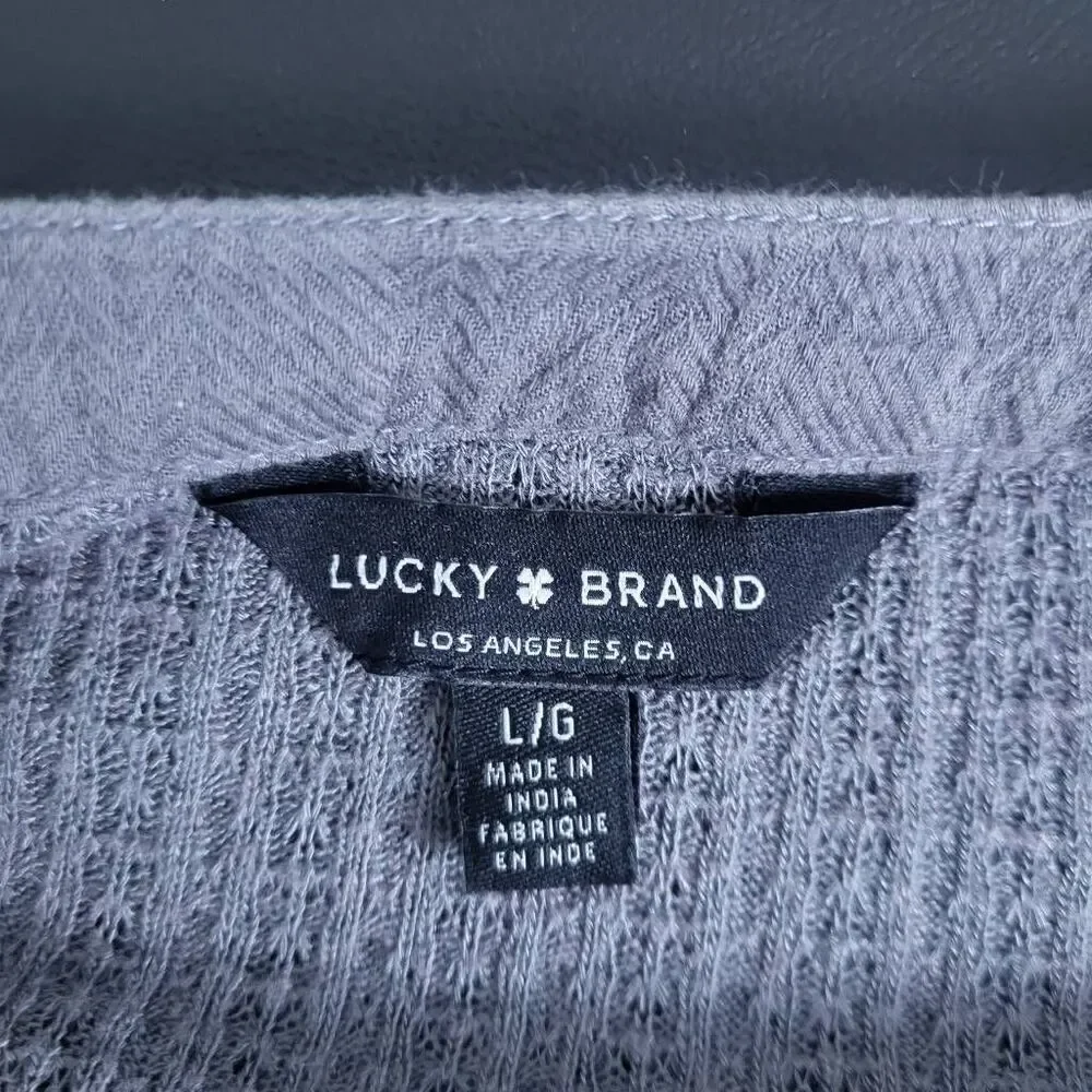 Lucky Brand Womens Knit Button Front Top Sz Large Grey Long Sleeve Boho Peasant